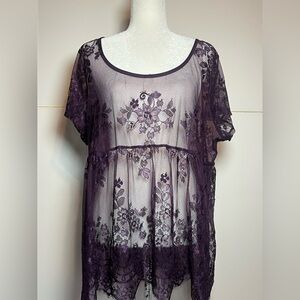 Torrid Purple Sheer Lace Babydoll Tunic Top Size 2 Boho Whimsigoth